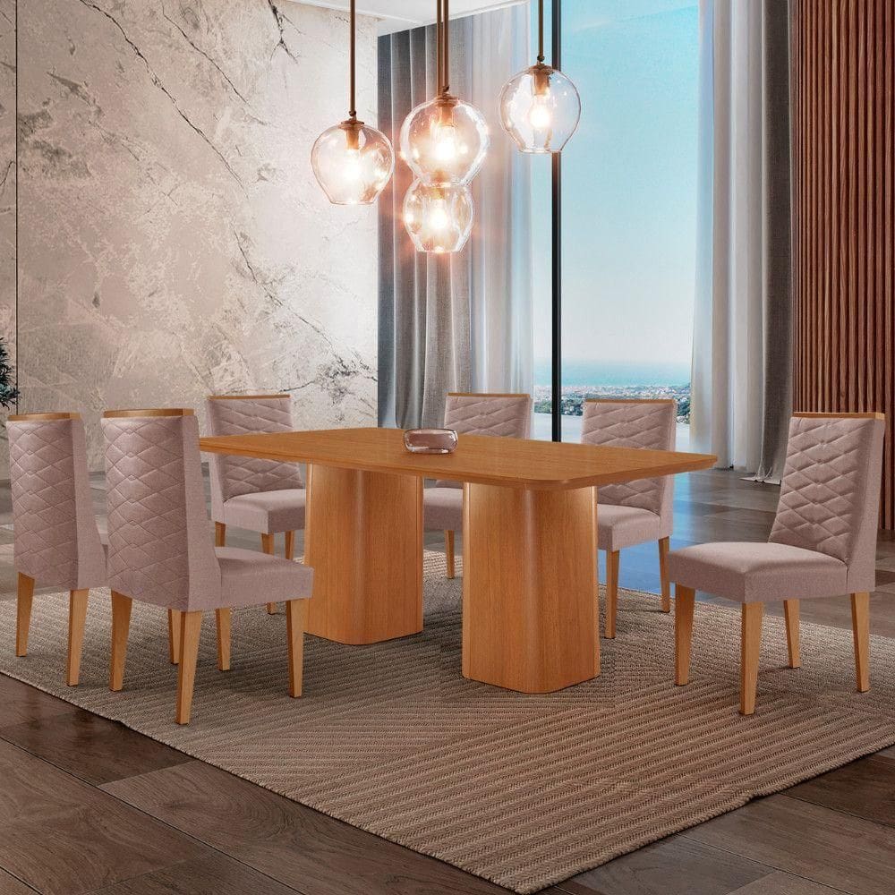 Mesa De Jantar Eloise Tampo Mdf 6 Cadeiras Moderna.