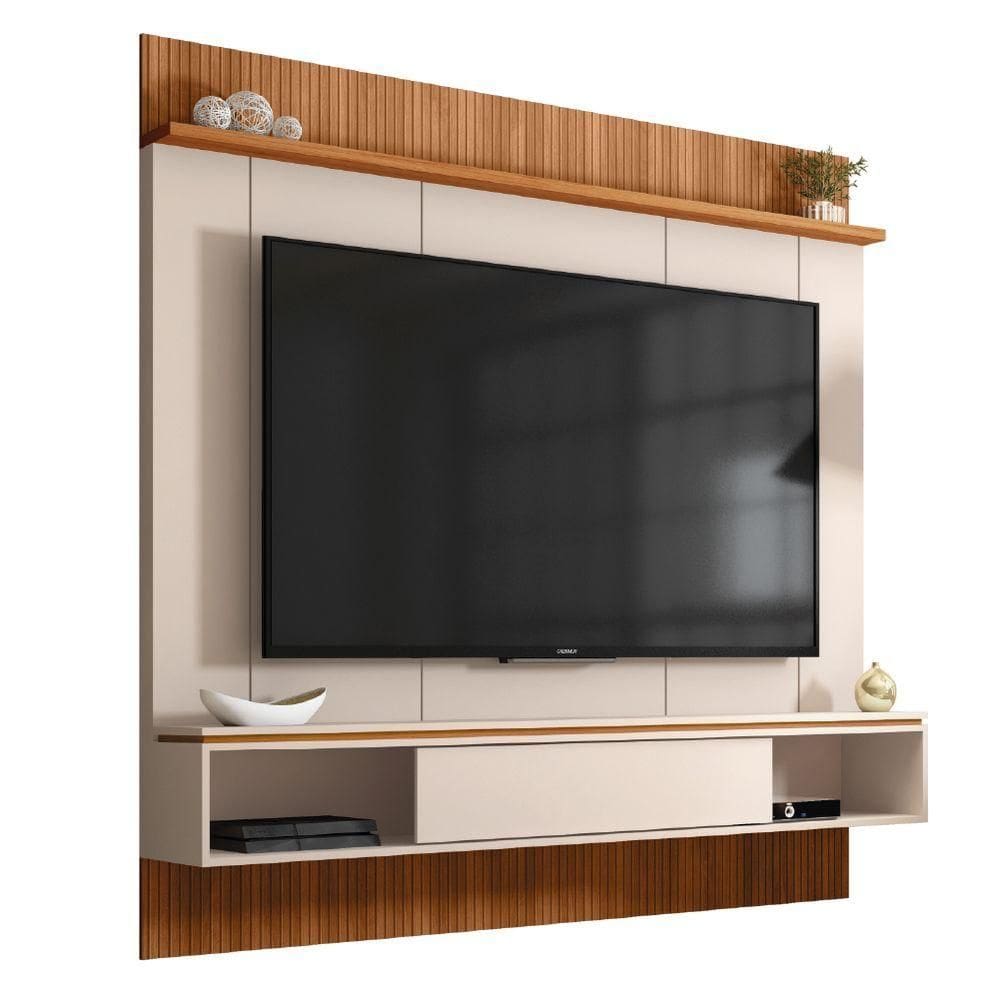Painel Para Até 65" Ripado Impressão 3D Com Nicho Viena