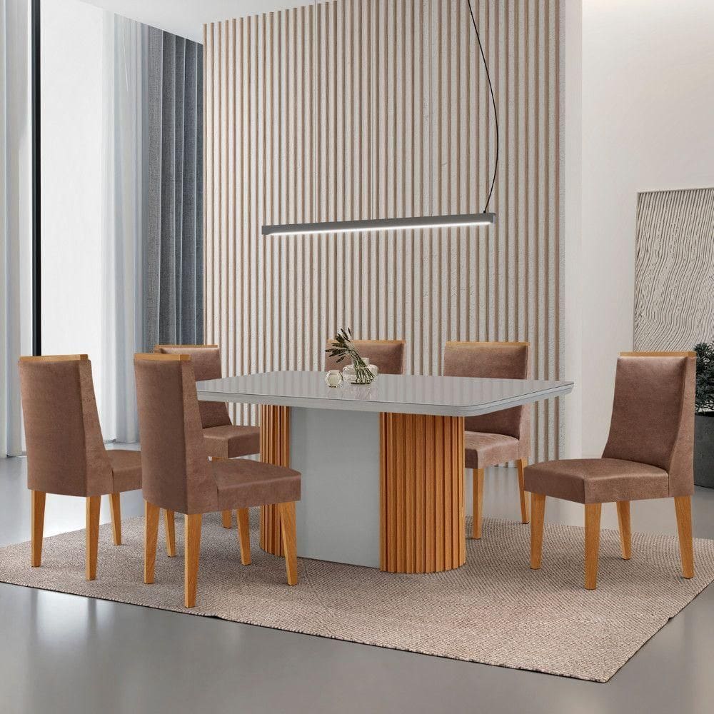 Mesa De Jantar Aspen Tampo Mdf E Vidro 6 Cadeiras Lisboa