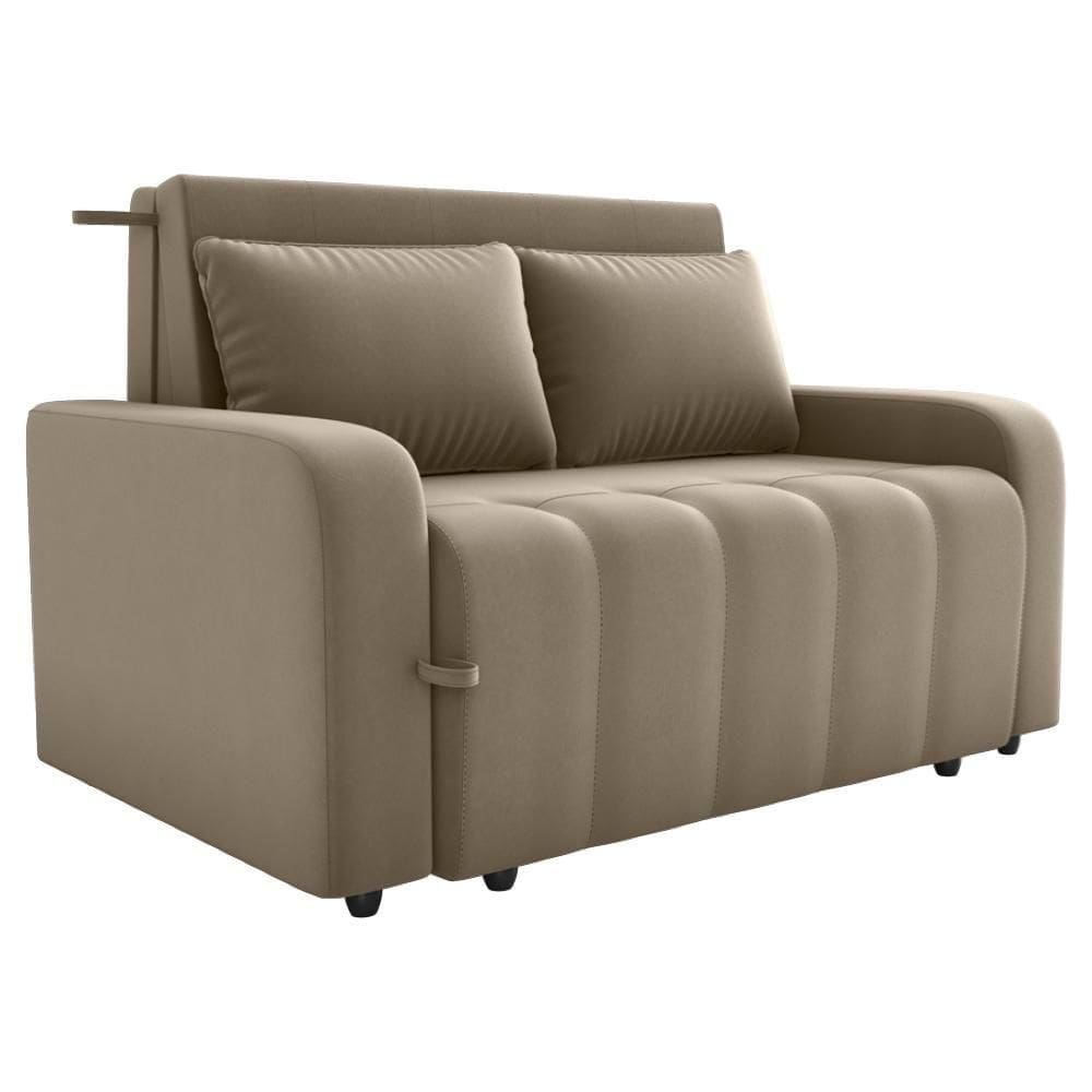 Sofa Cama 2 Lugares 138 Cm Amora Veludo Maserati Milani Store Marrom Claro
