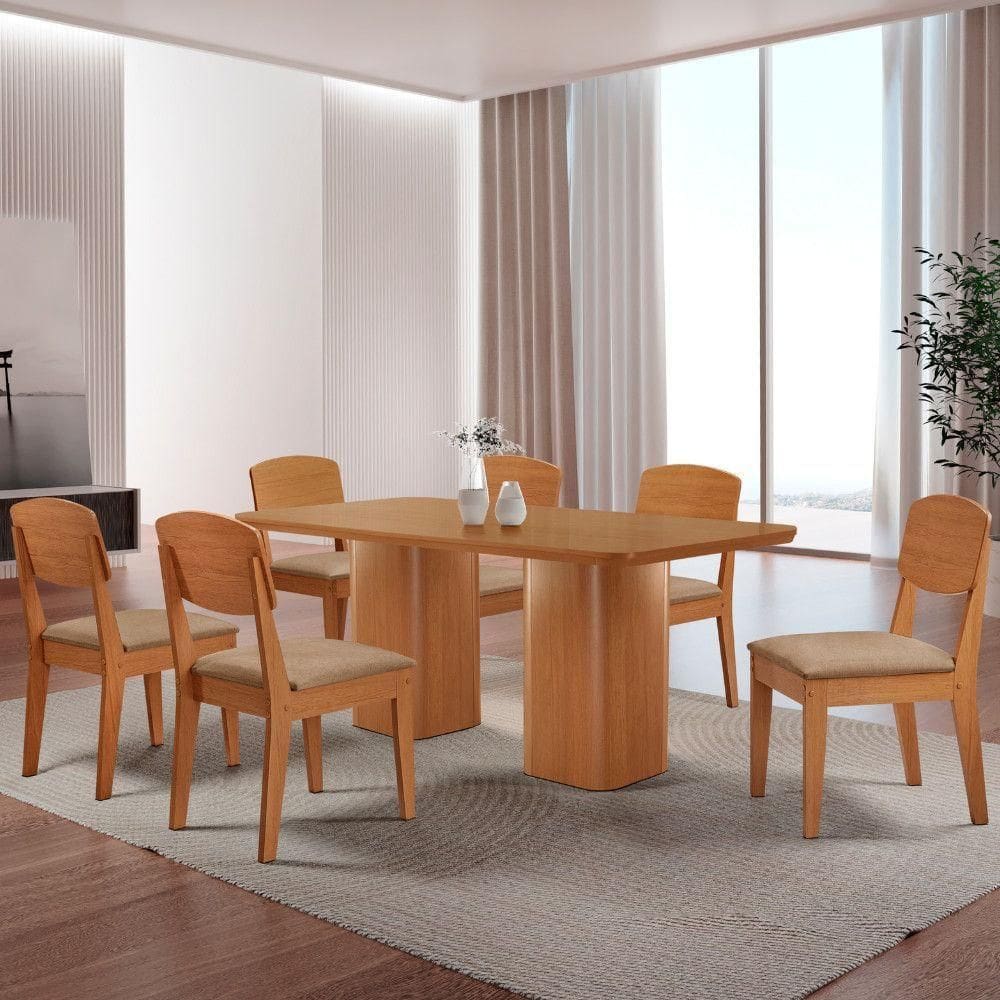 Mesa De Jantar Eloise 180cm Tampo Mdf 6 Cadeiras