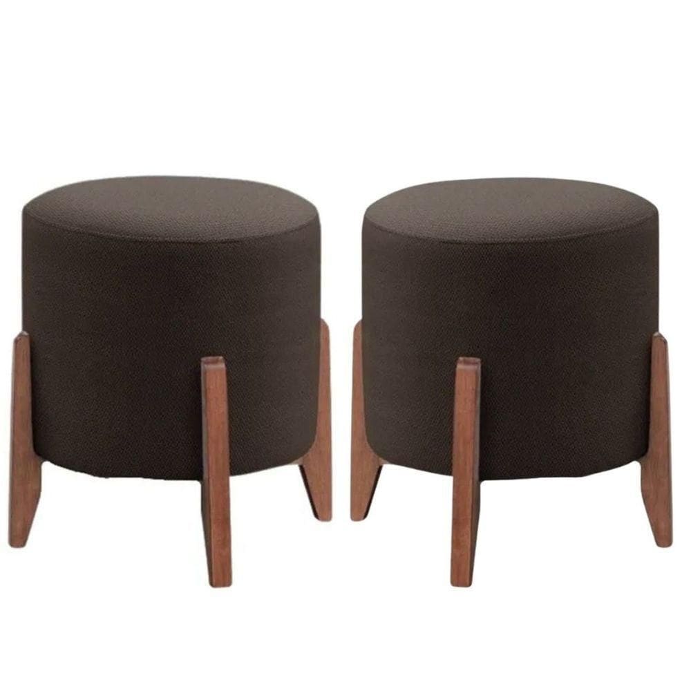Kit 2 Puff Decorativo Para Sala Redondo Luxo Atenas Corino Marrom