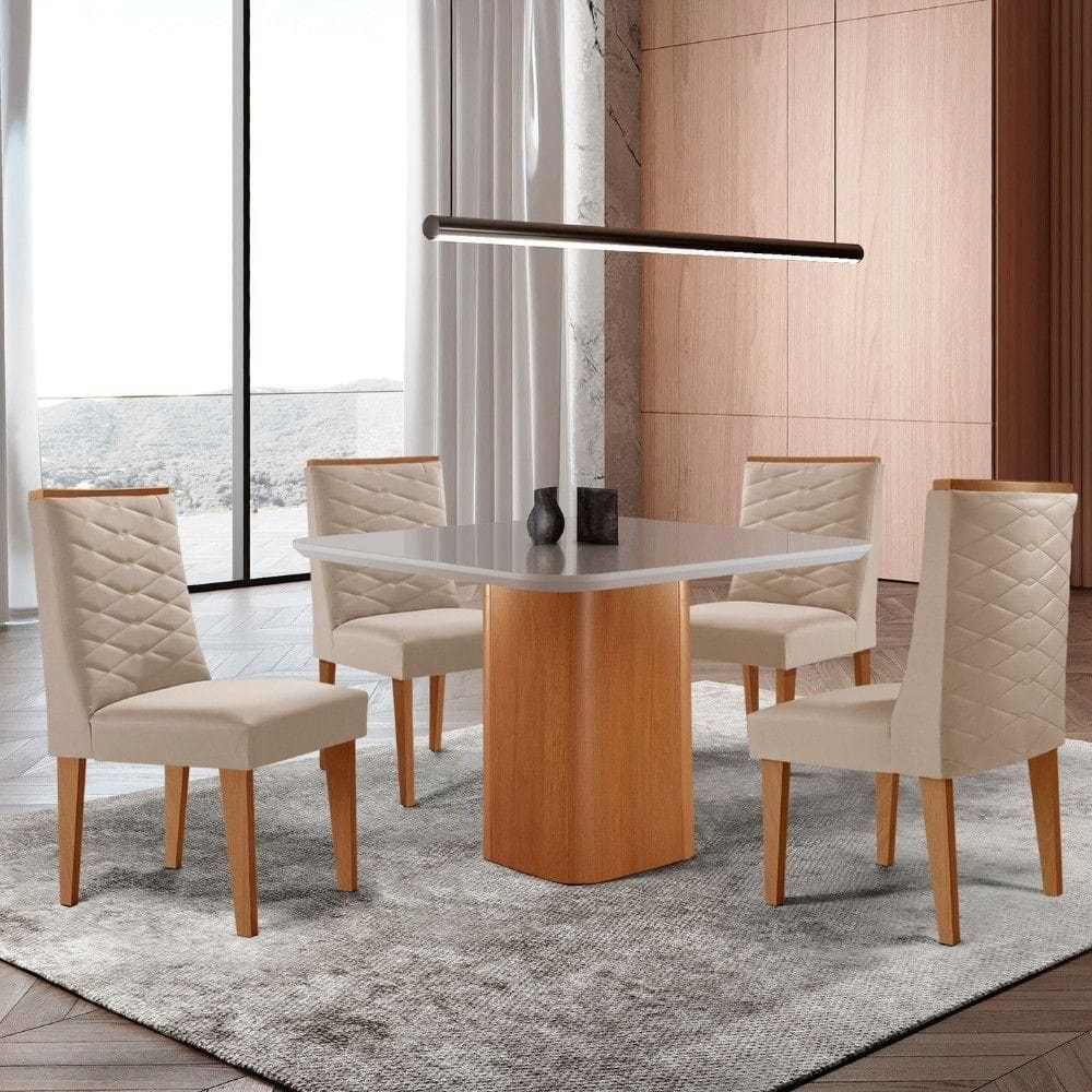 Mesa De Jantar Eloise 4 Cadeiras Moderna Veludo Creme