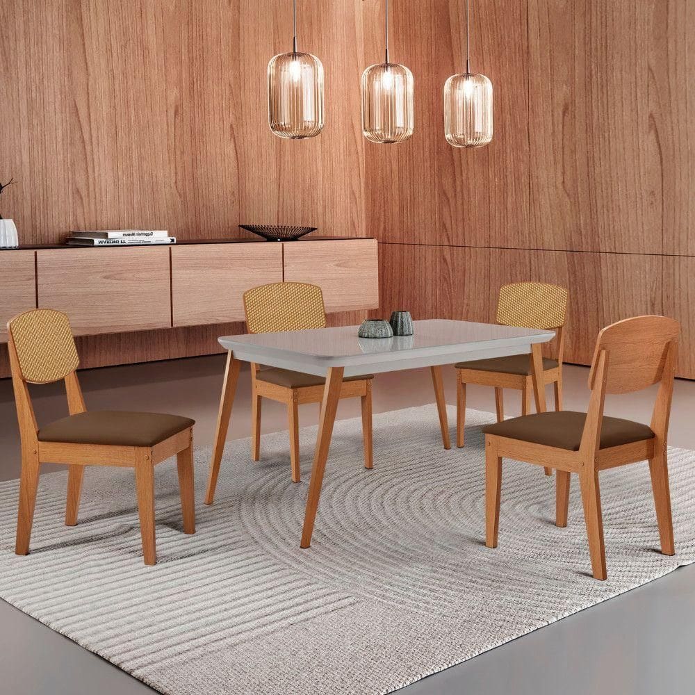 Mesa De Jantar Copper 120cm 4 Cadeiras Veludo