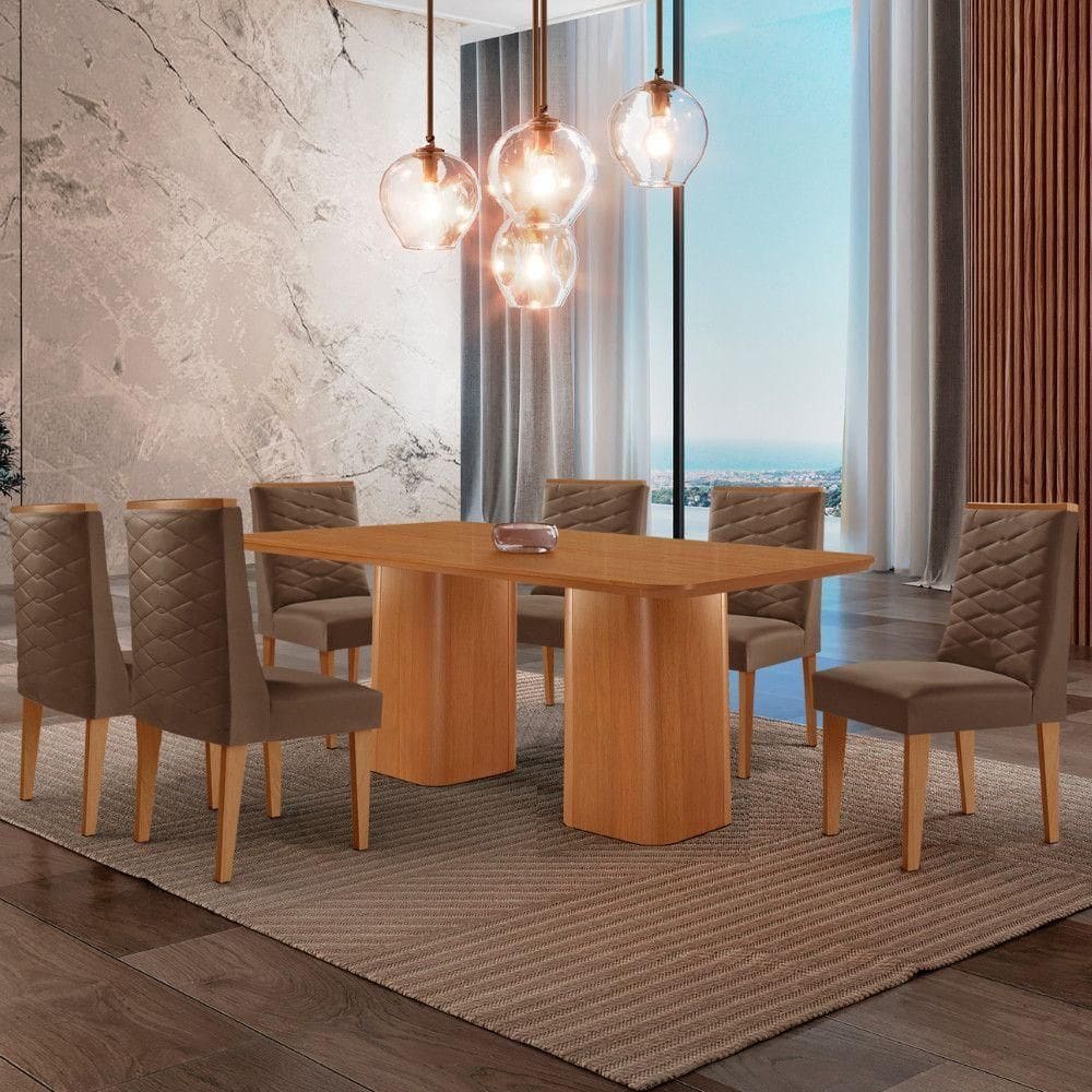 Mesa De Jantar Eloise 180cm Tampo Mdf 6Cadeiras Moderna