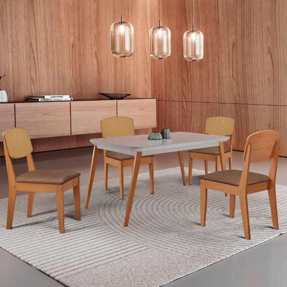 Mesa De Jantar Copper 120 cm Tampo Mdf Vidro 4 Cadeiras