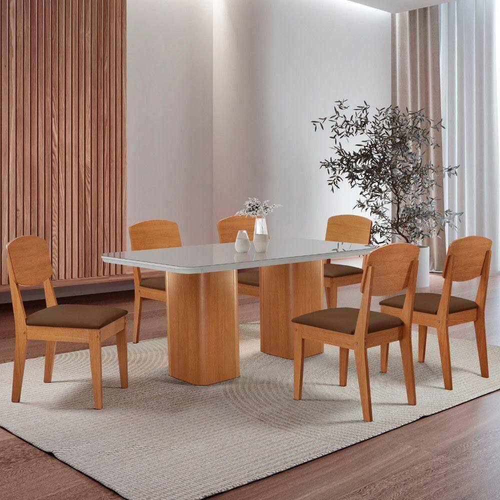 Mesa De Jantar Eloise Tampo Mdf 6 Cadeiras Moderna