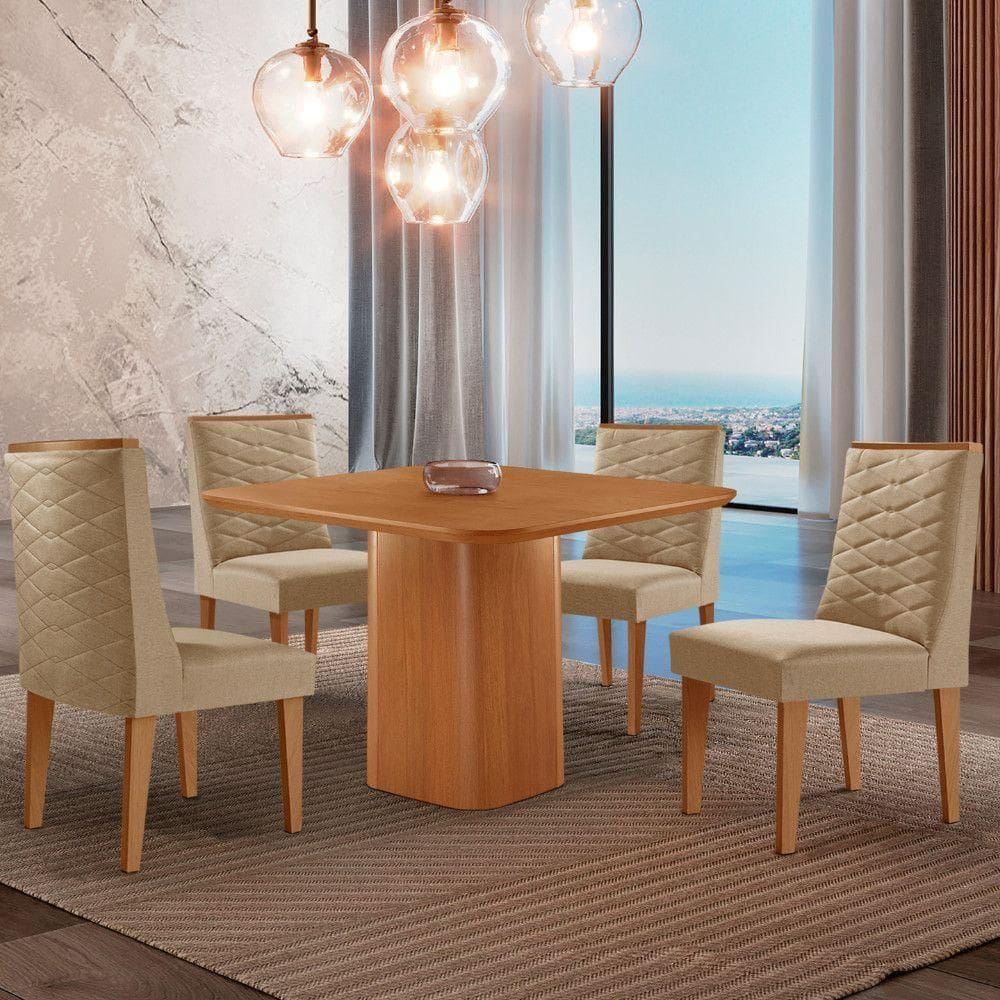 Mesa De Jantar Eloise Tampo Mdf 4 Cadeiras Moderna Turim