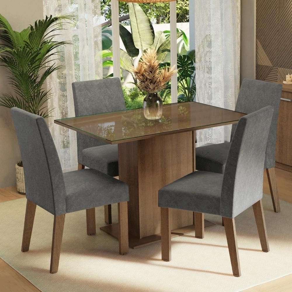 Conjunto Sala De Jantar 4Cadeiras Zion Madesa Rustic/silver