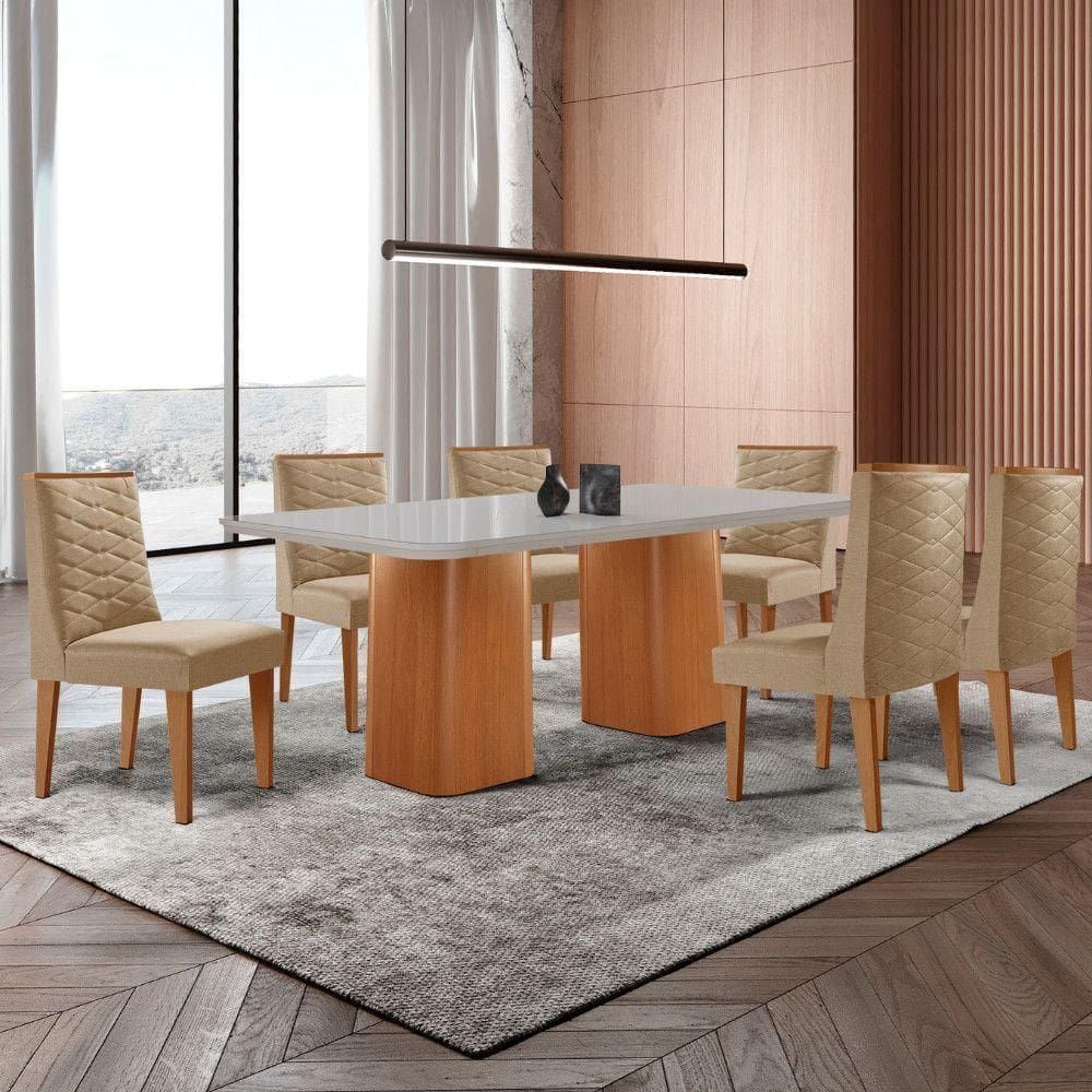 Mesa De Jantar Eloise Tampo Mdf 6 Cadeiras Moderna Turim
