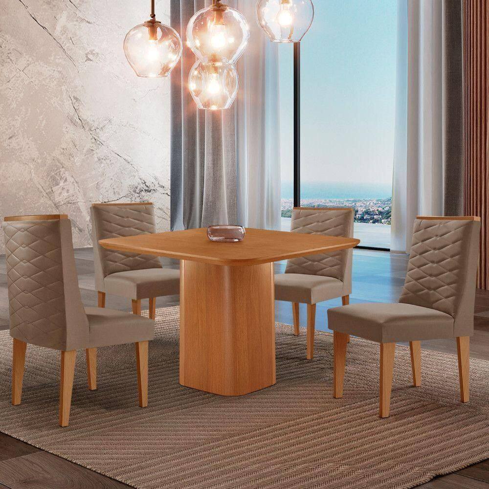 Mesa De Jantar Eloise 4 Cadeiras Moderna Veludo Capuccino