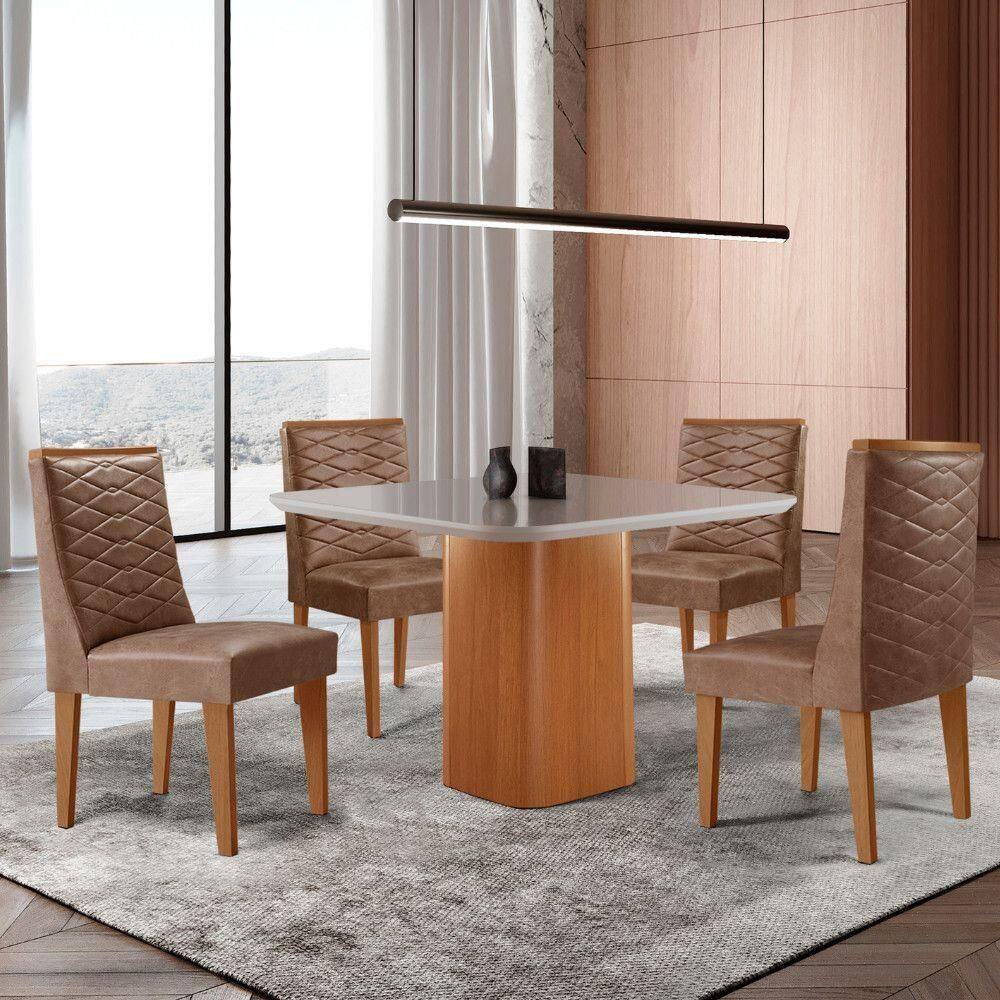 Mesa De Jantar Eloise Tampo Mdf 4 Cadeiras Moderna Tork