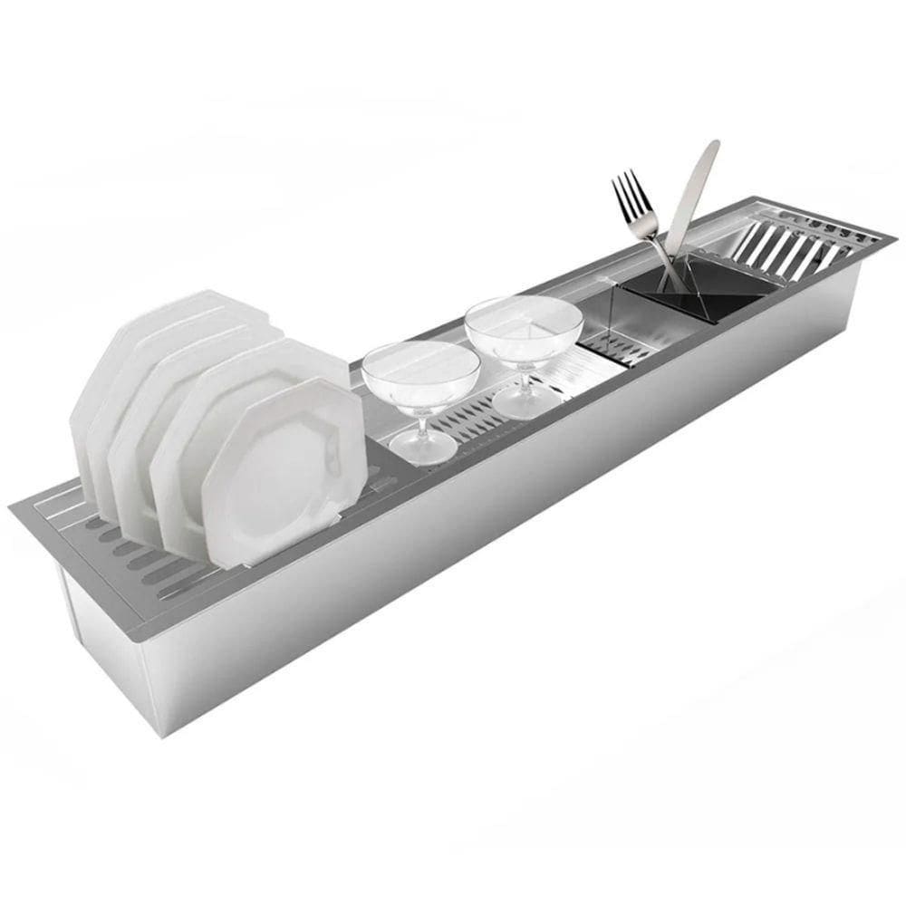 Calha úmida Cinza De Aço Inox 304 - Tamanho 900x184x140mm - Domum