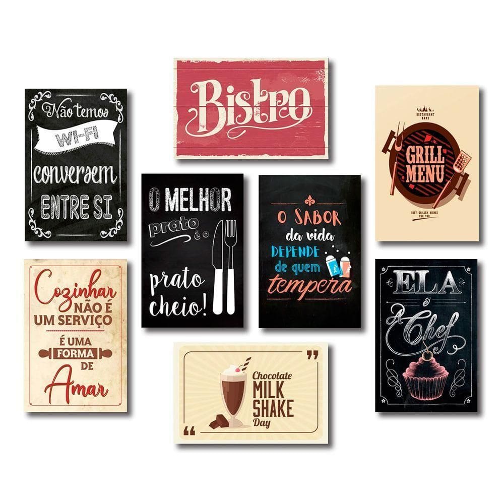 Kit Placas Decorativas Cozinha Frases Retrô Mdf -8 Placas