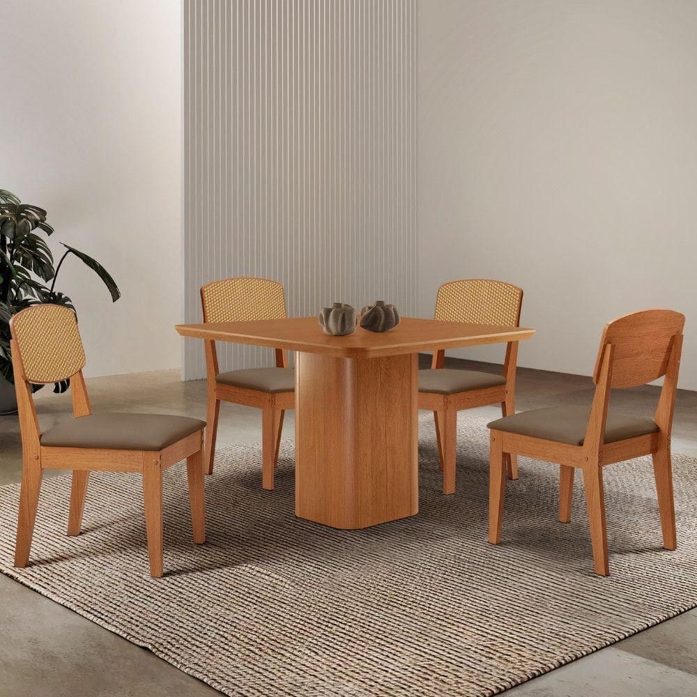 Mesa De Jantar Eloise Tampo Mdf 4 Cadeiras Moderna