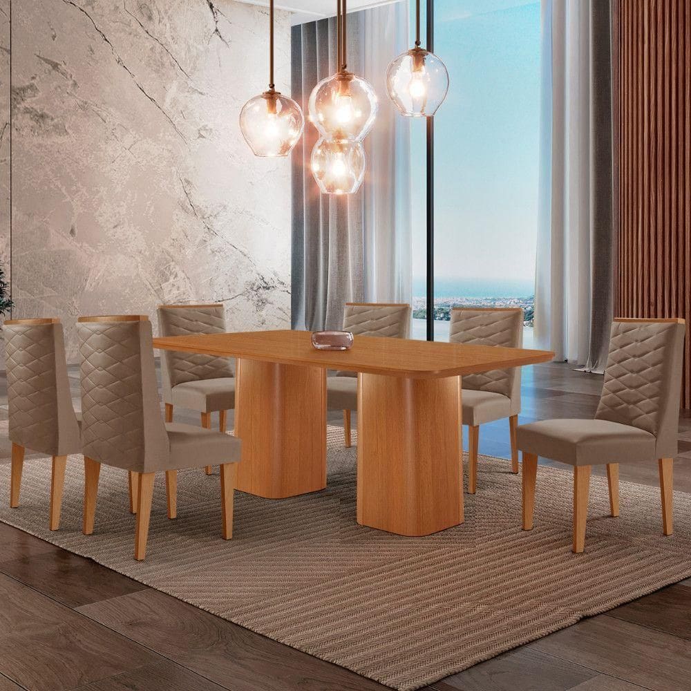 Mesa De Jantar Eloise Tampo Mdf 6 Cadeiras Moderna Veludo