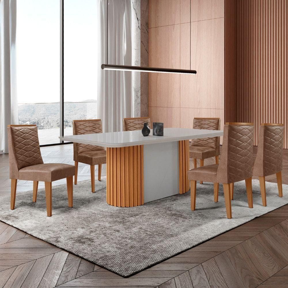 Mesa De Jantar Aspen Tampo Mdf Vidro 6 Cadeiras Safira