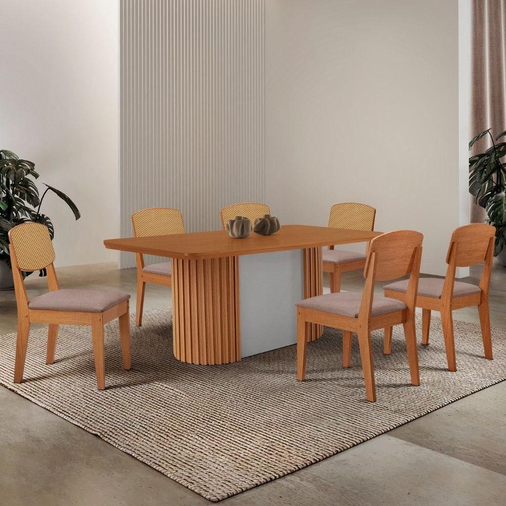 Mesa De Jantar Aspen 180cm Tampo Mdf Laminado Copper Premium Linho Capuccino / /off White