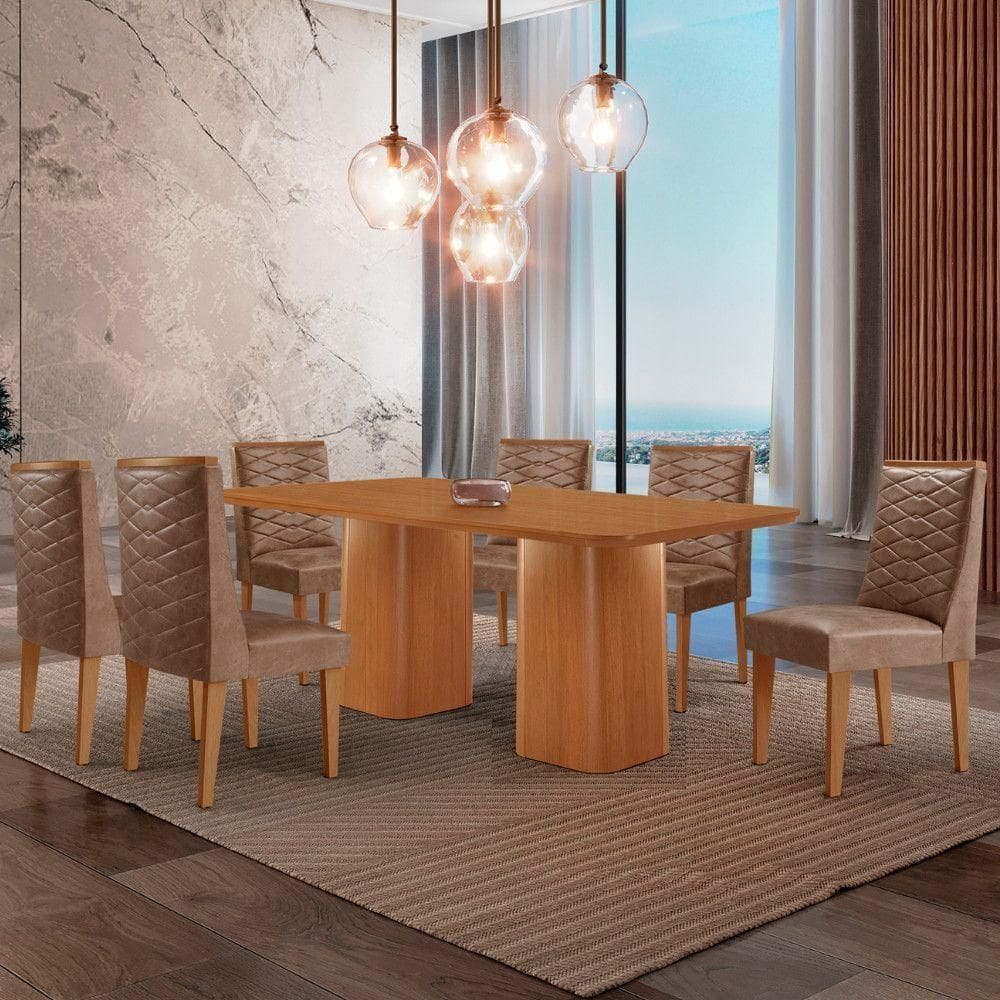 Mesa De Jantar Eloise 180 cm Tampo Mdf 6 Cadeiras Moderna