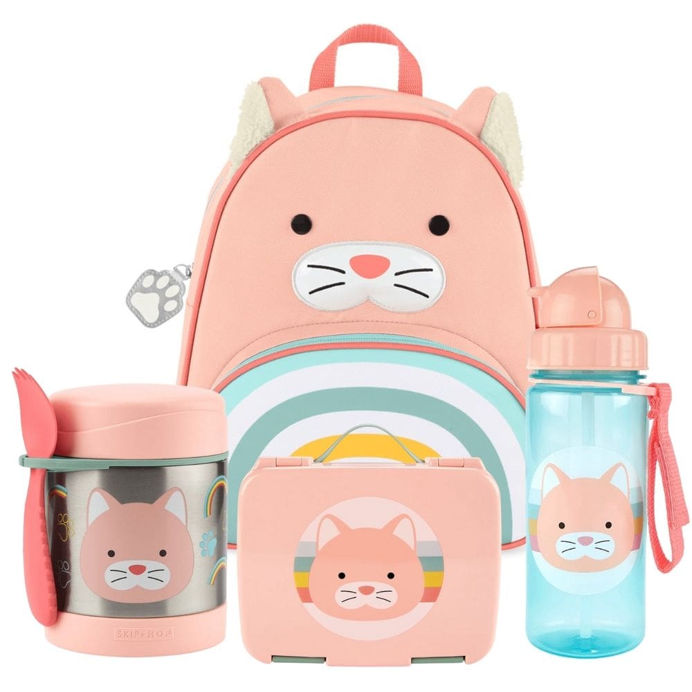 Kit Escolar Zoo Gatinha com Mochila + Bento Box + Garrafa Flip + Pote Térmico - Skip Hop