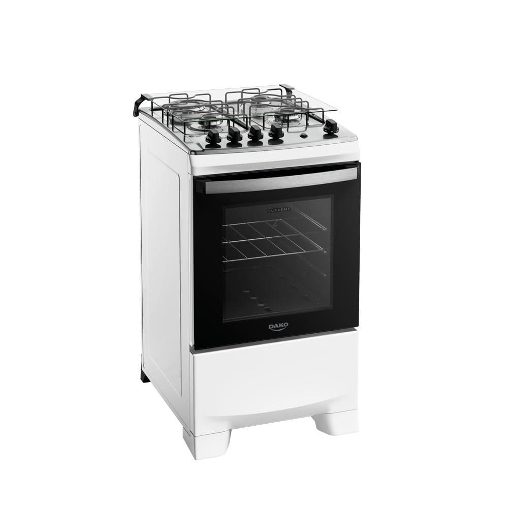 Fogão 4 Bocas a Gás Dako Supreme com Mesa de Inox e Forno 60L Branco Bivolt