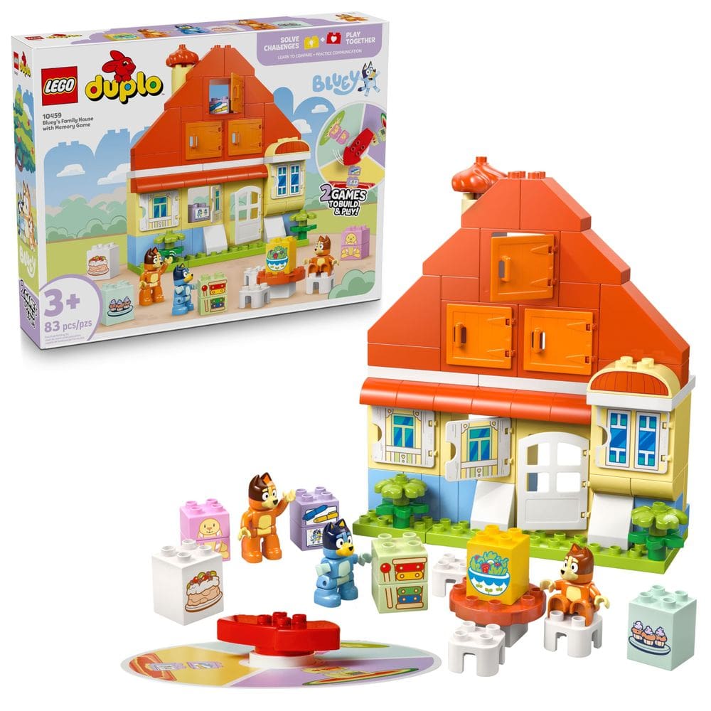 Brinquedo LEGO DUPLO Bluey`s Family House com jogo de memória 10459