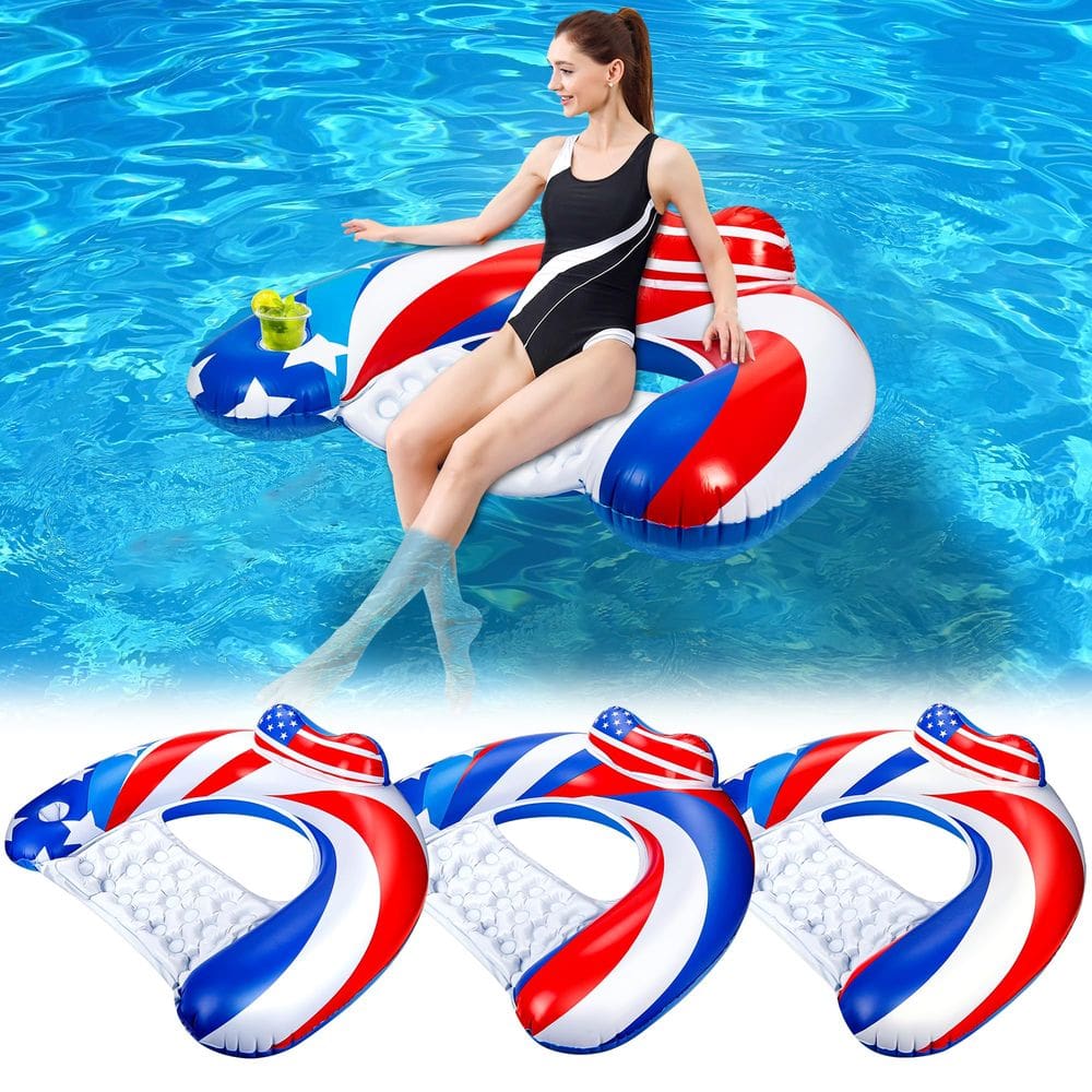 Cadeira flutuante de piscina SEETOHOME, pacote com 3 unidades com suporte para bebidas para adultos