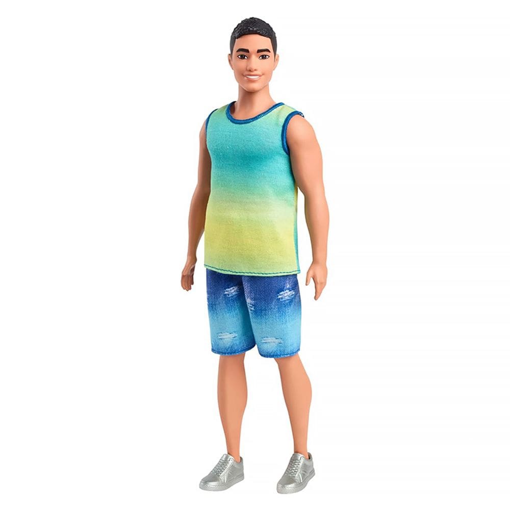 Boneco Ken Fashionista Moreno com Bermuda Jeans e Regata Verde com Amarelo 236 DWK44 HYV00 - Mattel