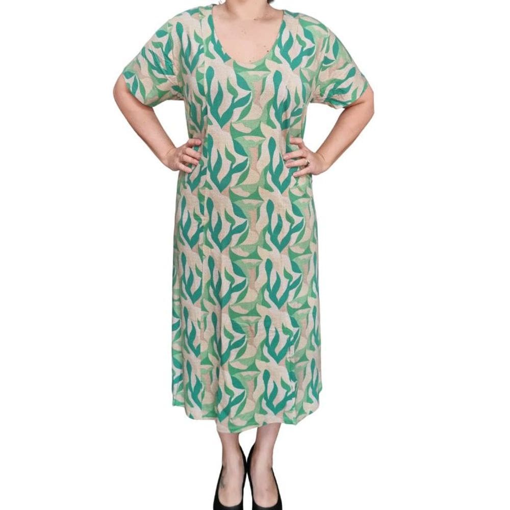 Vestido Rodher Estampado Folhas Plus Size