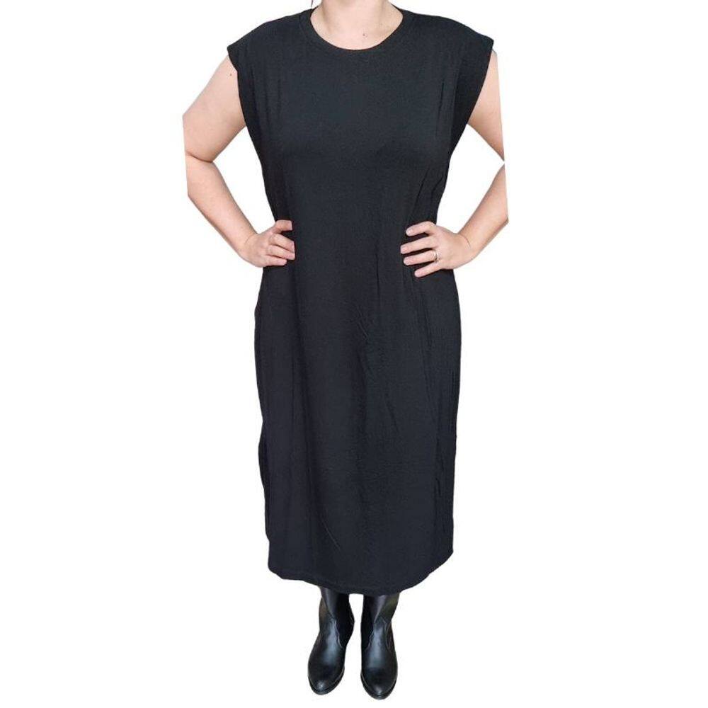 Vestido Preto Arruaça Com Bolso Básico Plus Size