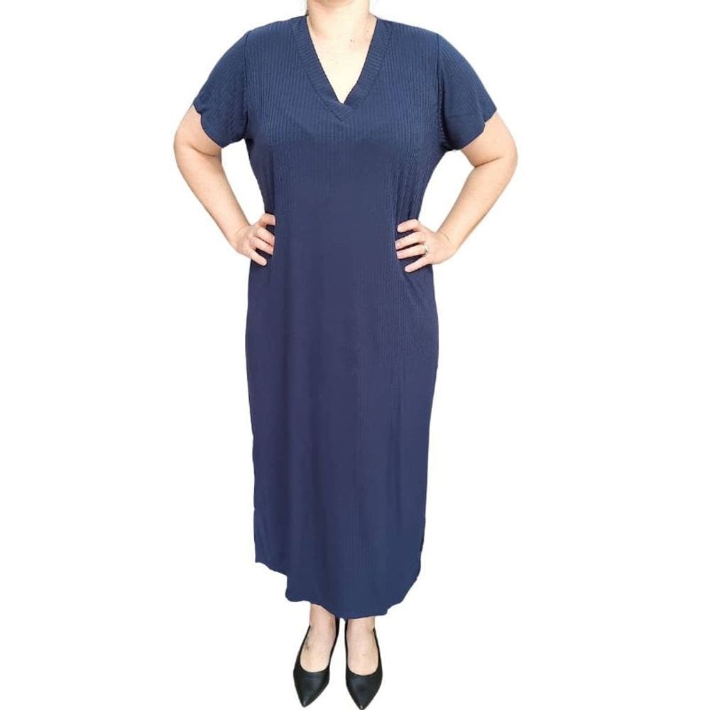 Vestido Canelado Rodher Plus Size Azul