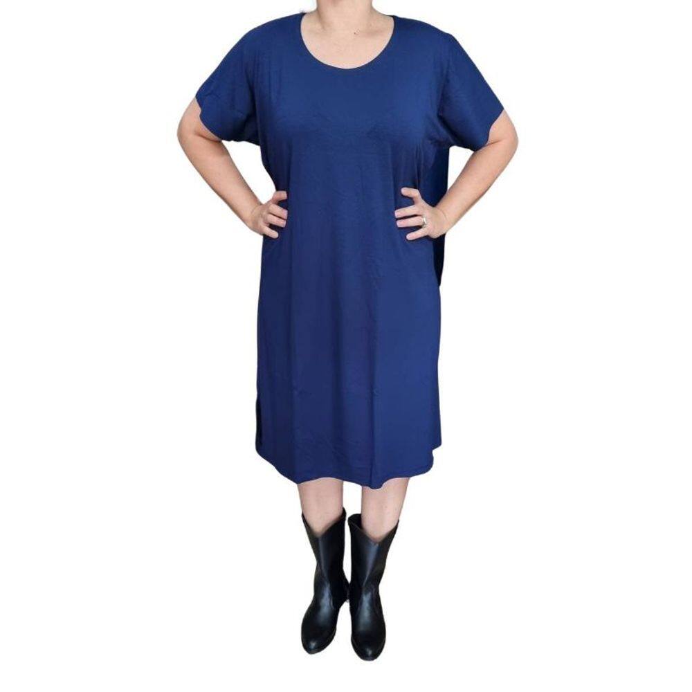 Vestido Rodher Básico MC Azul Marinho Plus Size