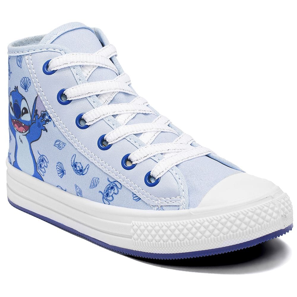 Tênis Infantil Disney Stitch Cano Alto Menina - Branco e Azul
