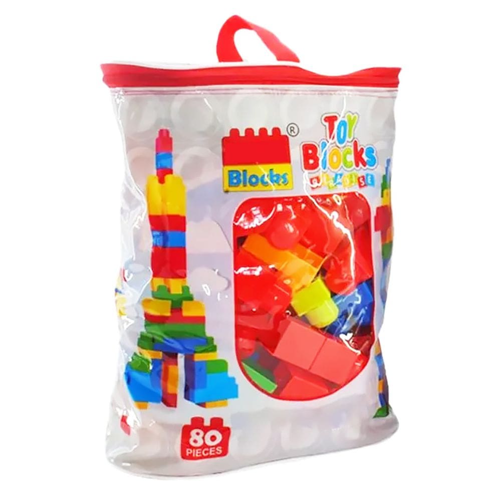 Sacola com Blocos de Montar Cubic Jr Coloridos 80 pçs G BR2277 - Multikids