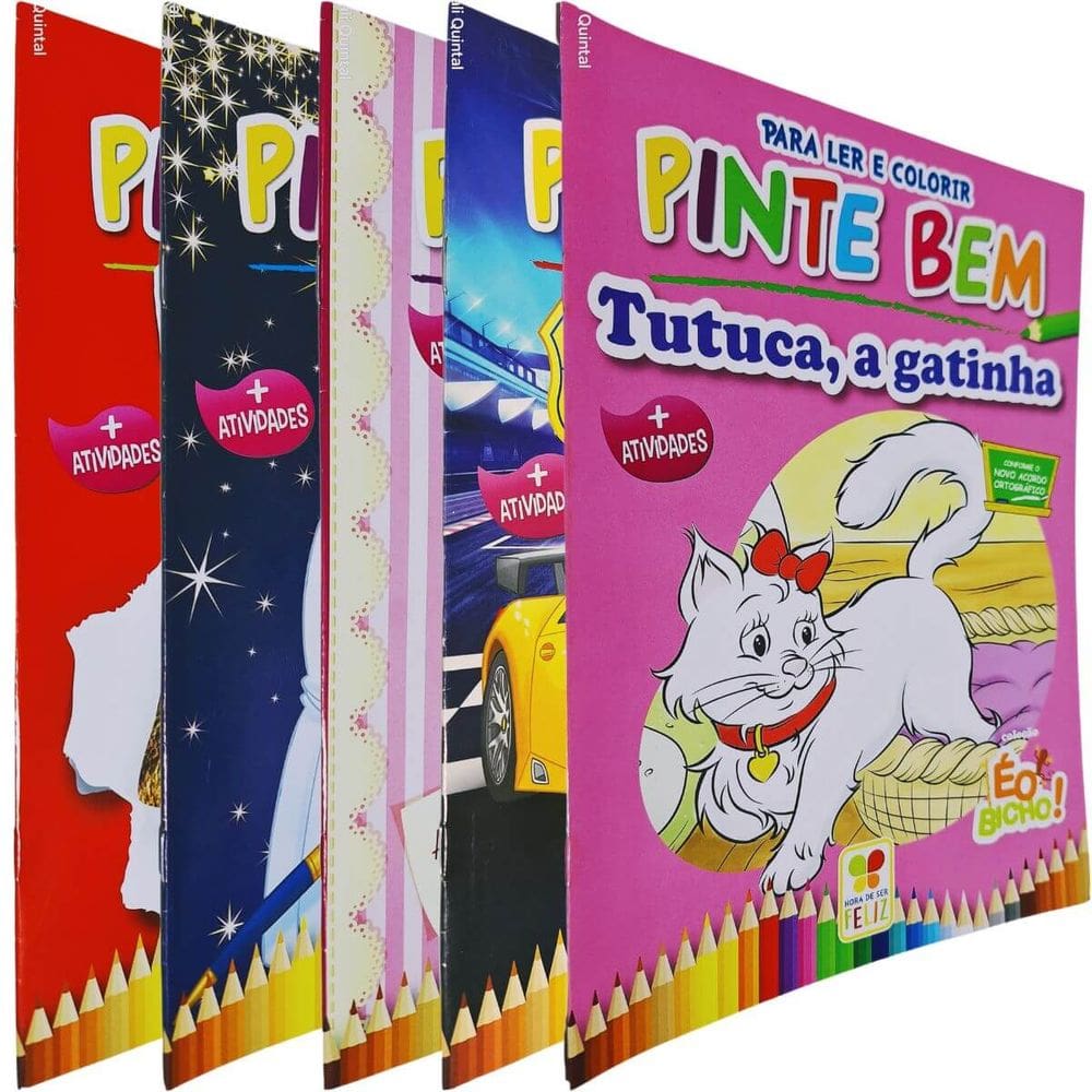 Coleção Pinte Bem Para Ler e Colorir Formato 20x26 cm Lombada com Grampos 5 Livros Editora Hora de Ser Feliz