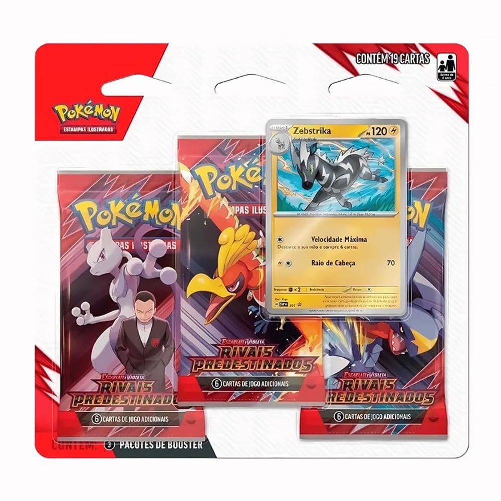 Blister Triplo Pokémon Escarlate e Violeta Rivais Predestinados Zebstrika 100-10521 35559 - Copag