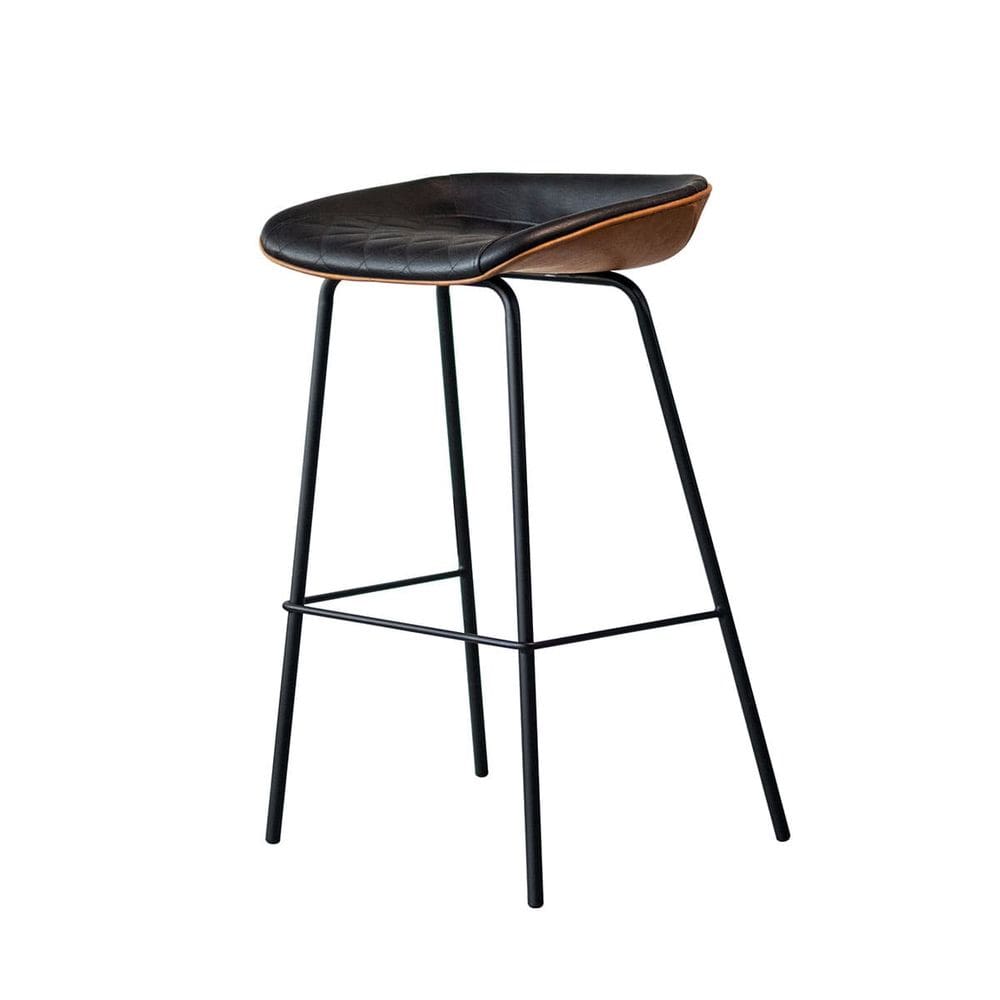 Cadeira Banqueta Alta Com Assento Estofado em Couro Preto e Marrom Leather  EdeCasaMoveis