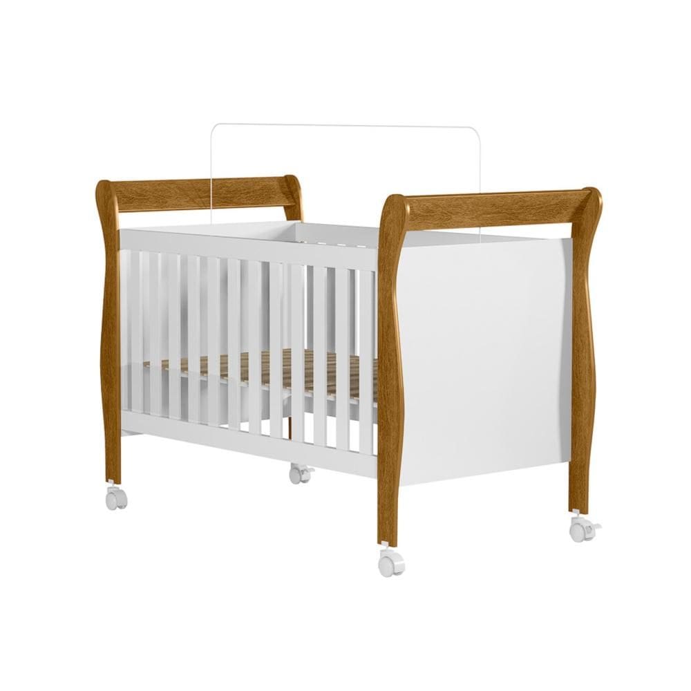 Berço Mini Cama com Suporte Mosquiteiro Tigus Slim 100% em MDF Branco/Amadeirado