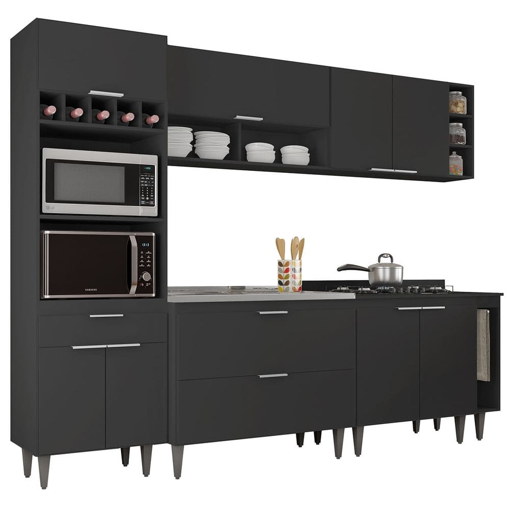 Armário de Cozinha CP07 Com Pia 100cm Pérola Z34 Preto - Mpozenato