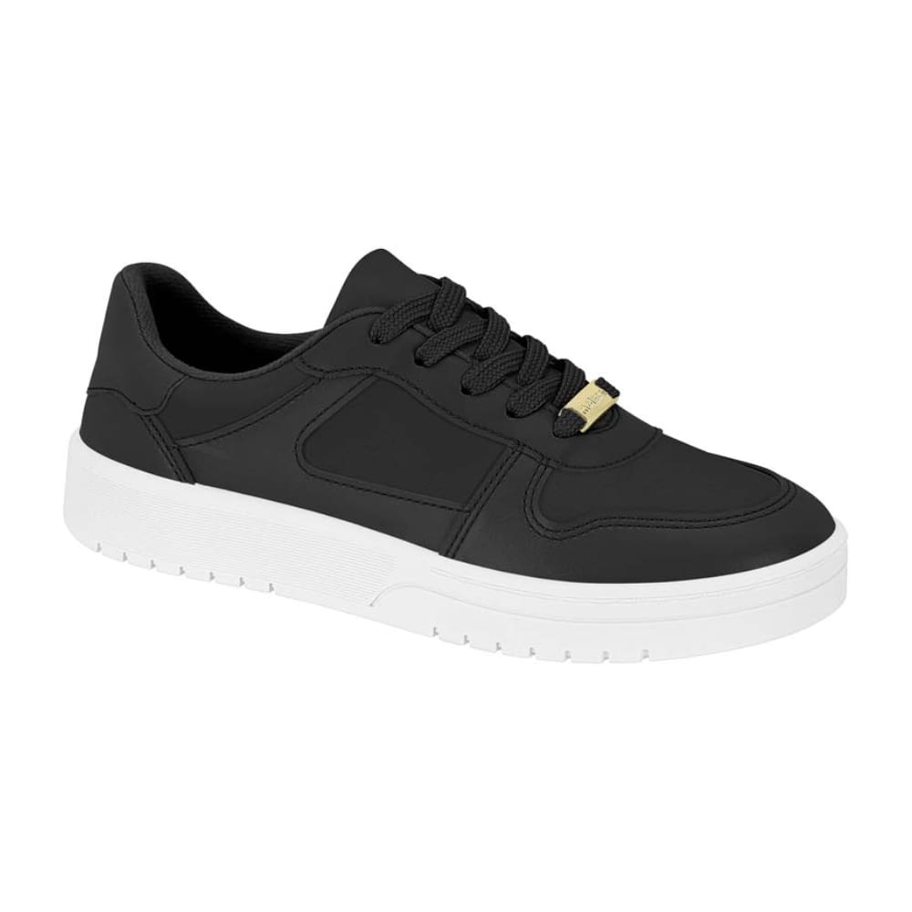 Tênis Casual Moleca Feminino Couro Costura Conforto Preto