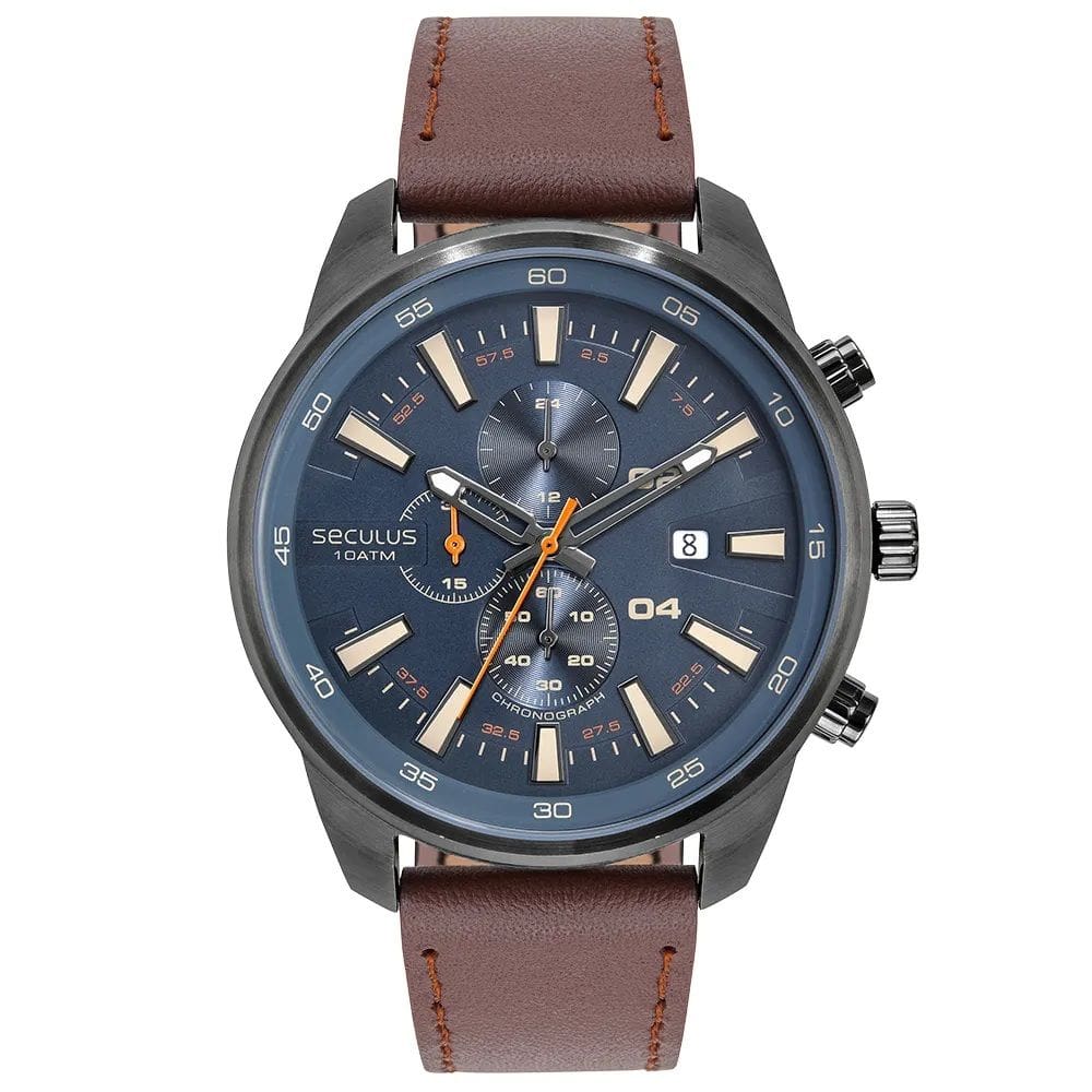 Relógio Seculus Masculino Cronógrafo Couro Cinza 77209GPSVSC3