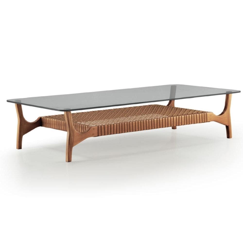 Mesa de Centro Cutiê Madeira Cedro com Tampo de Vidro