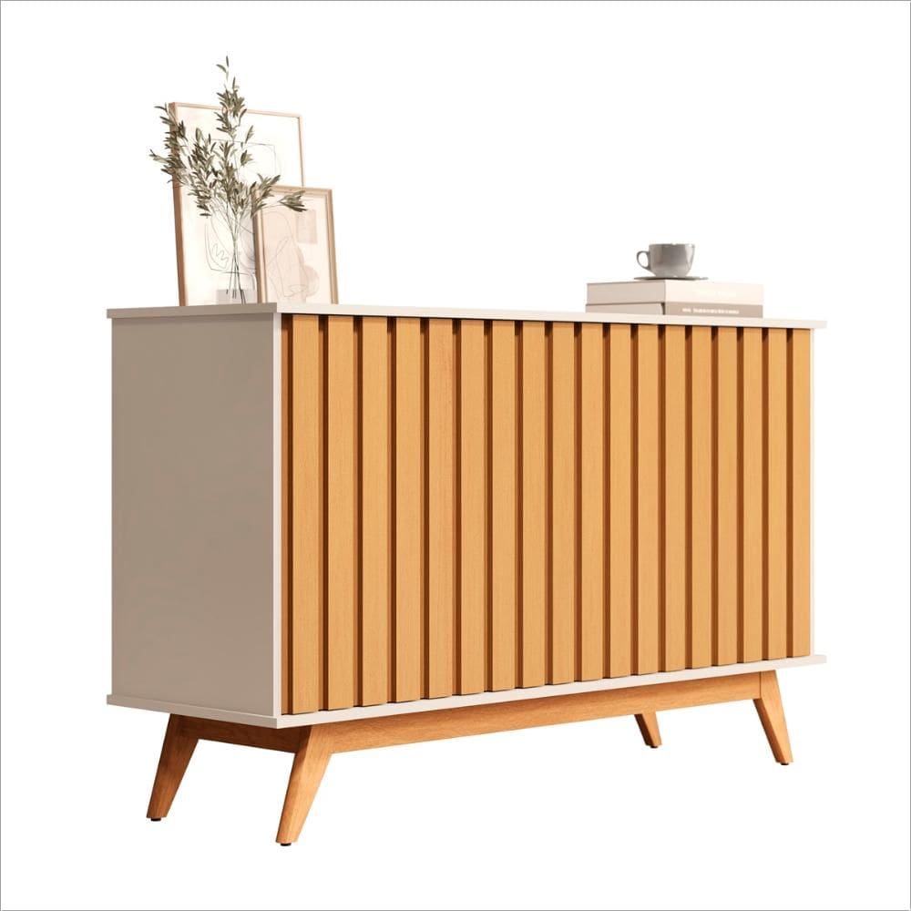 Buffet Aparador 3 Portas Ripado MDF 1.36 Juçara Off White/Nature Ofertamo