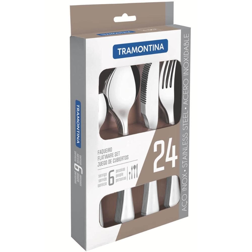 Faqueiro Inox 24 Peças Havana Tramontina Faca para Churrasco Garfo Colher Inteiriça