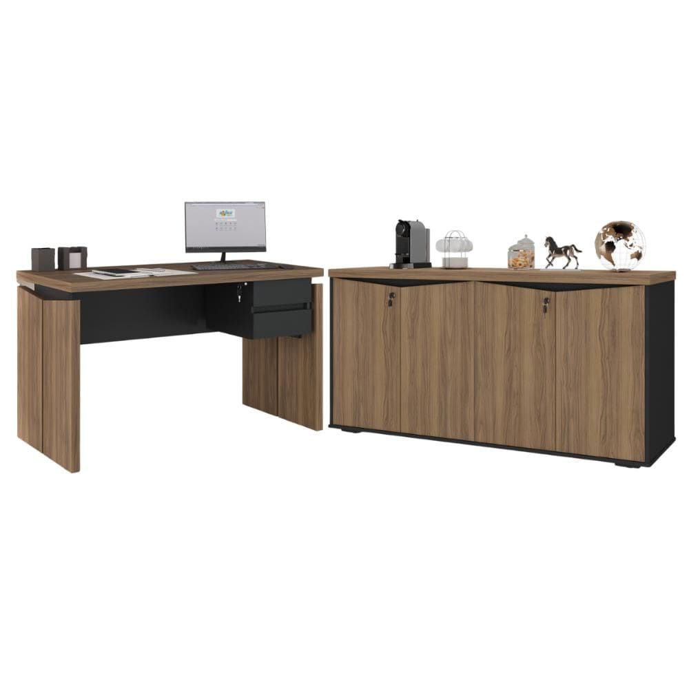 Jogo para Escritório Completo Kyoto Nogal Preto