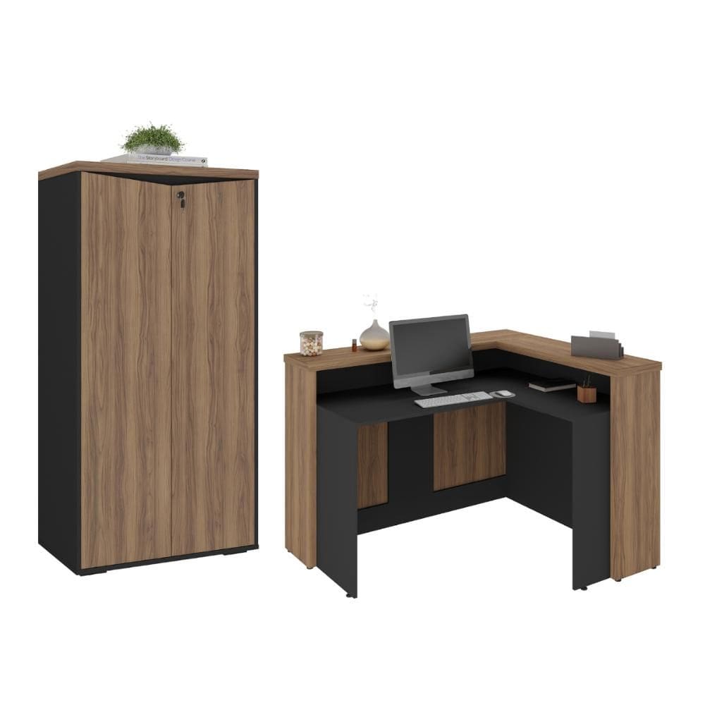 Balcão e Armário 2 Portas Havai Nogal Branco