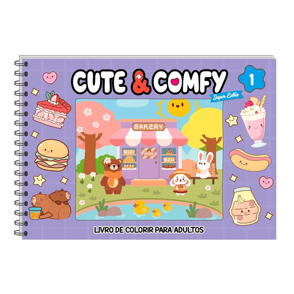 Livro Cute & Comfy Super Extra Edicao 01 - Livro de Colorir Adulto - Capa Dura Holografica - Lilas