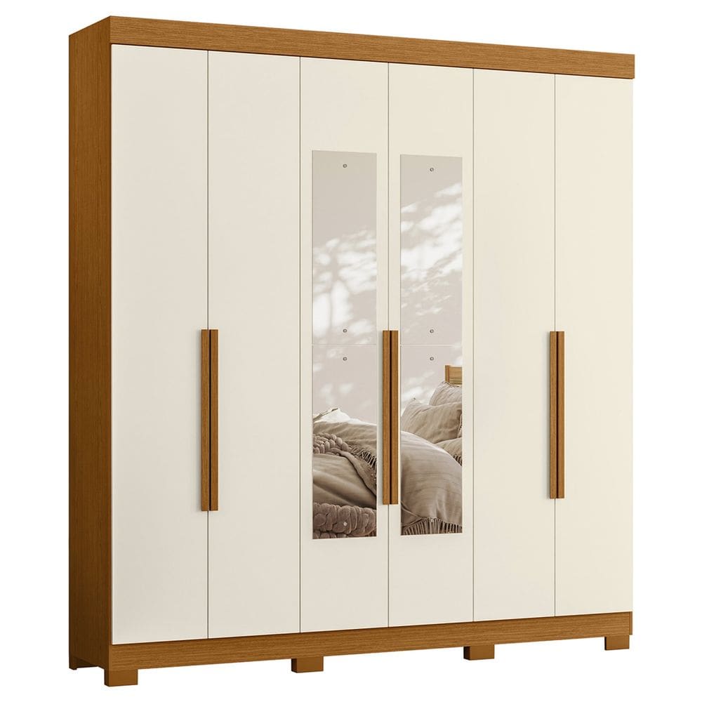 Guarda Roupa Casal 200cm com Espelho Viny A02 Off/Cinamomo - Mpozenato