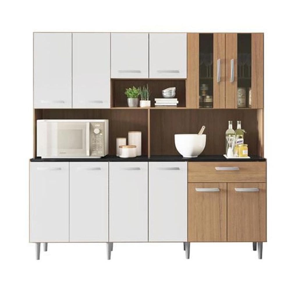 Kit Cozinha 12 Portas 1 Gaveta Antonela Carvalho/Branco - FdECOR