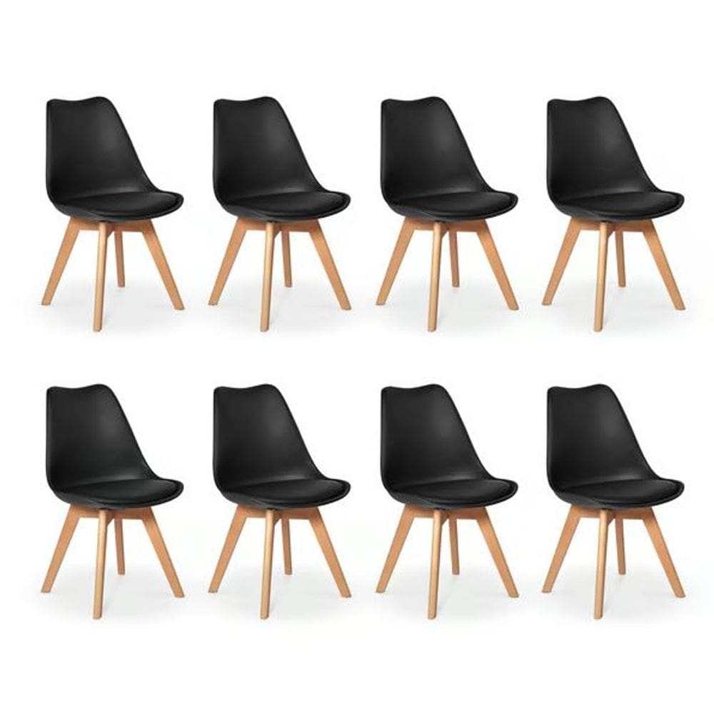 Kit com 8 Cadeiras Leda Preta - Charles Eames com Almofada